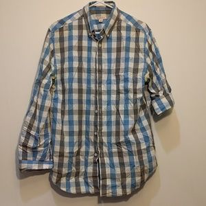Medium casual white and blue button down shirt